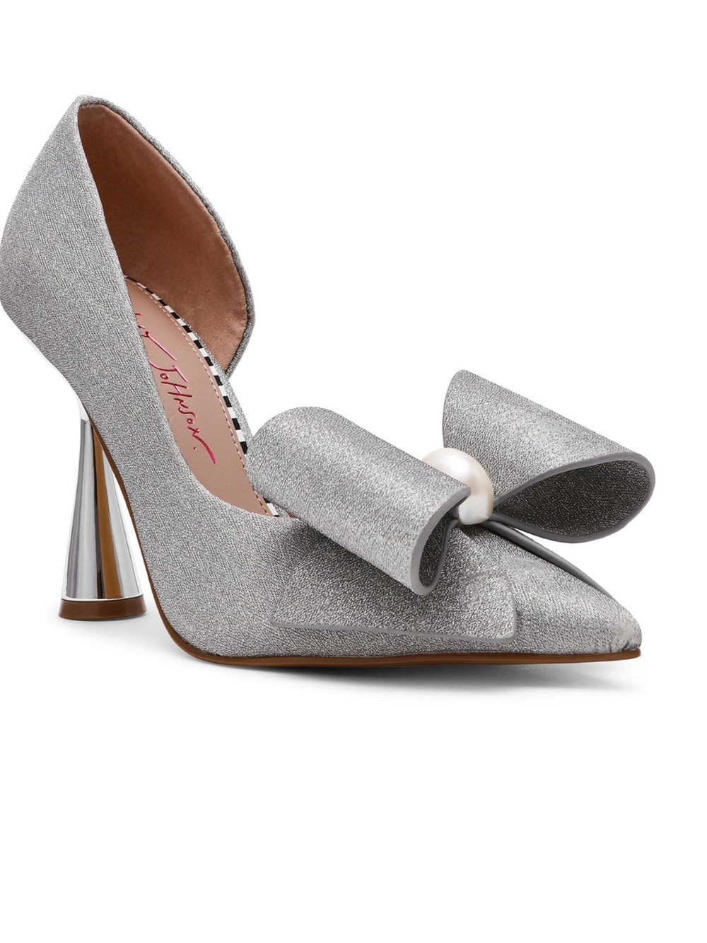 Betsey Johnson Silver Glitter Pointed Pumps with Bow & Pearl
